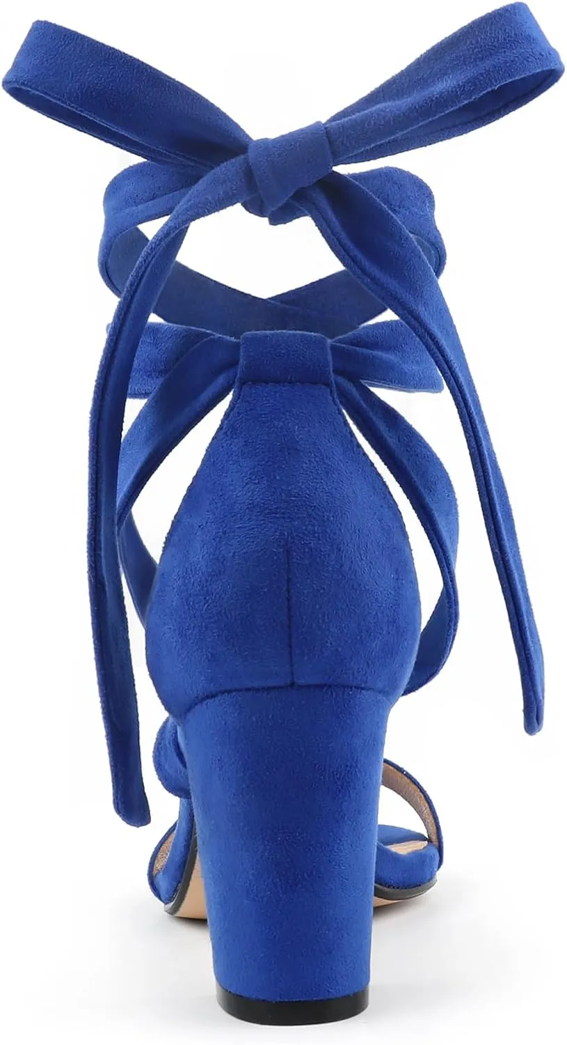 JOY IN LOVE Women's Lace Up Heels 3 Inch Chunky Block Heel Strappy Sandals