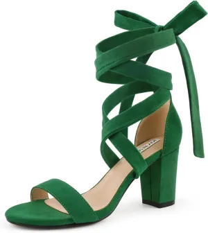 JOY IN LOVE Women's Lace Up Heels 3 Inch Chunky Block Heel Strappy Sandals
