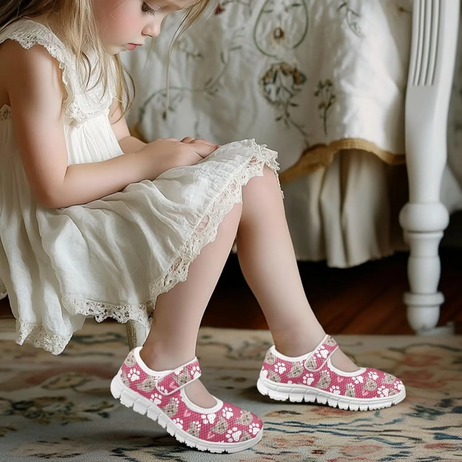 JoyLamoria Cute Axolotl Girls Flats Sneakers Pink Mary Jane Shoes Toddler and Little Girls Dress Shoes Slip on School Uniform Shoes