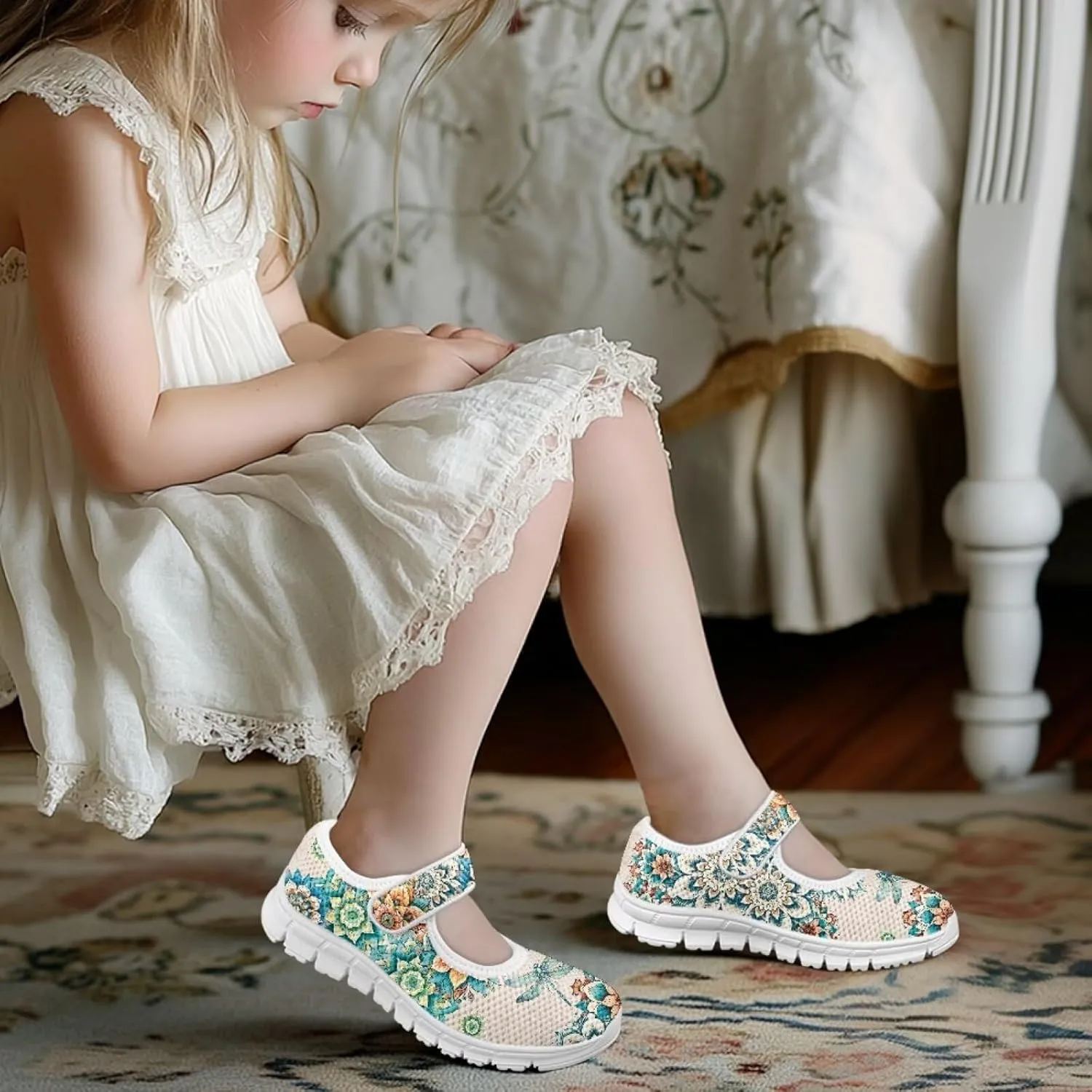 JoyLamoria Funny Axolotl Print Toddler Girls Shoes Slip on Mary Jane Shoes Prinscess Dress Flats,11-2.5