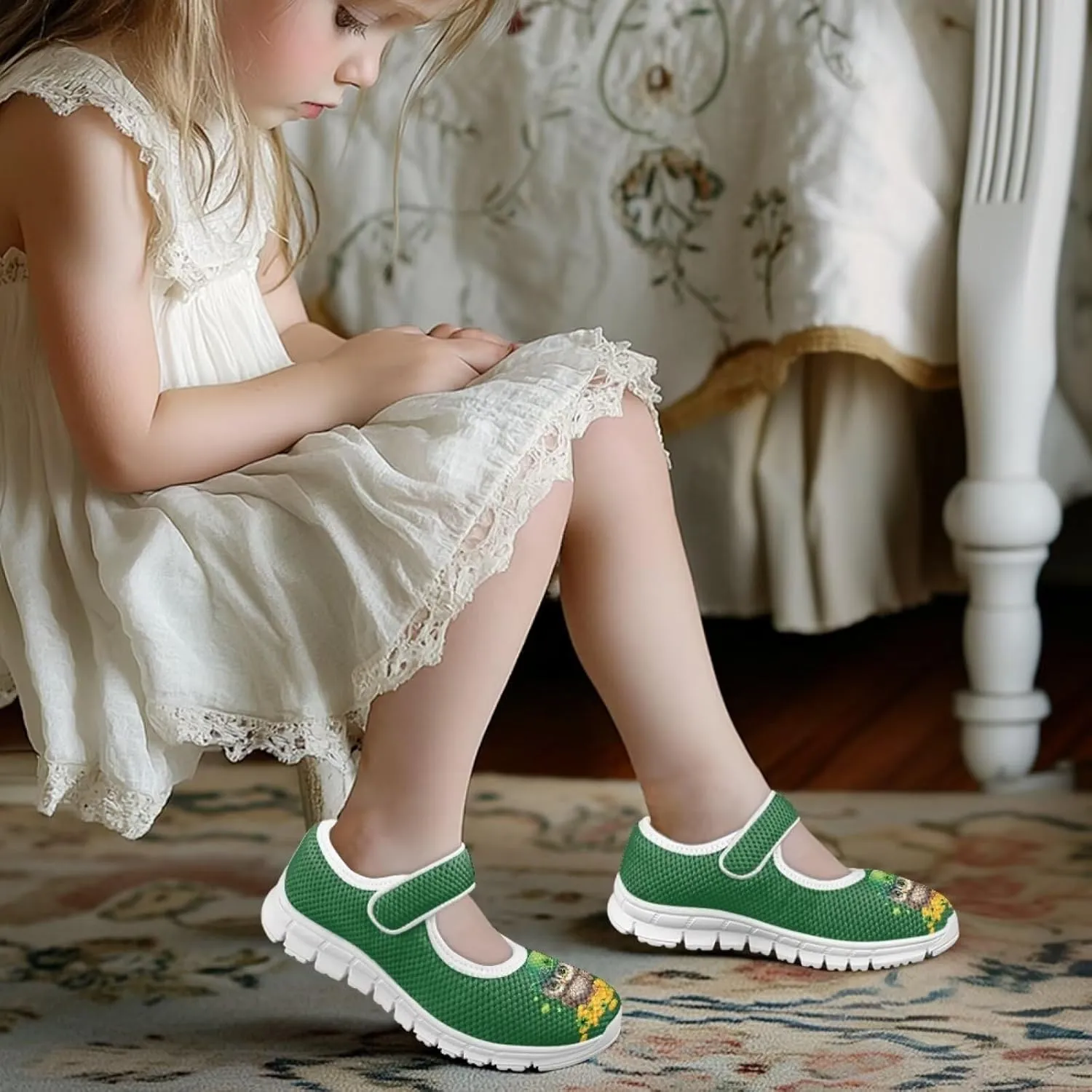 JoyLamoria Funny Axolotl Print Toddler Girls Shoes Slip on Mary Jane Shoes Prinscess Dress Flats,11-2.5