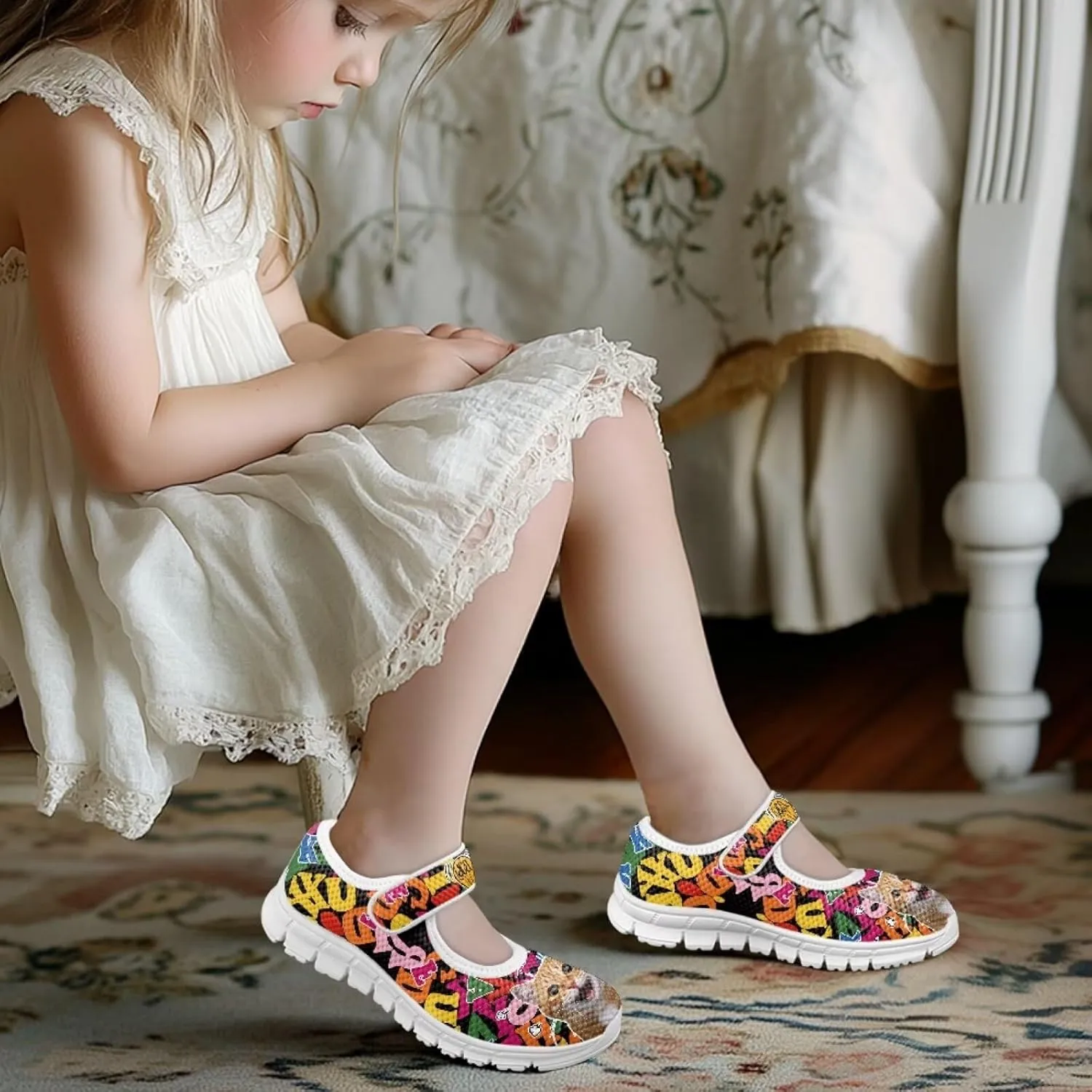 JoyLamoria Little Girls Mary Jane Shoes Cute Cat Dress Shoes for Toddler Girls Ballet Flats Party School Uniform Shoes