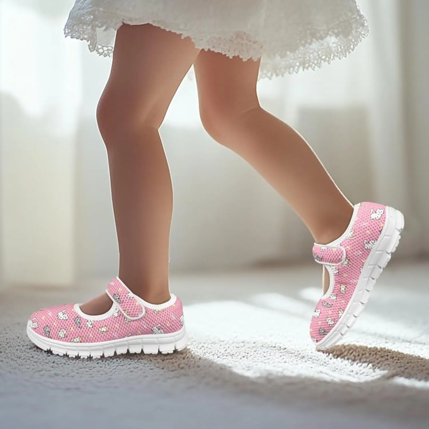 JoyLamoria Little Girls Mary Jane Shoes Cute Cat Dress Shoes for Toddler Girls Ballet Flats Party School Uniform Shoes