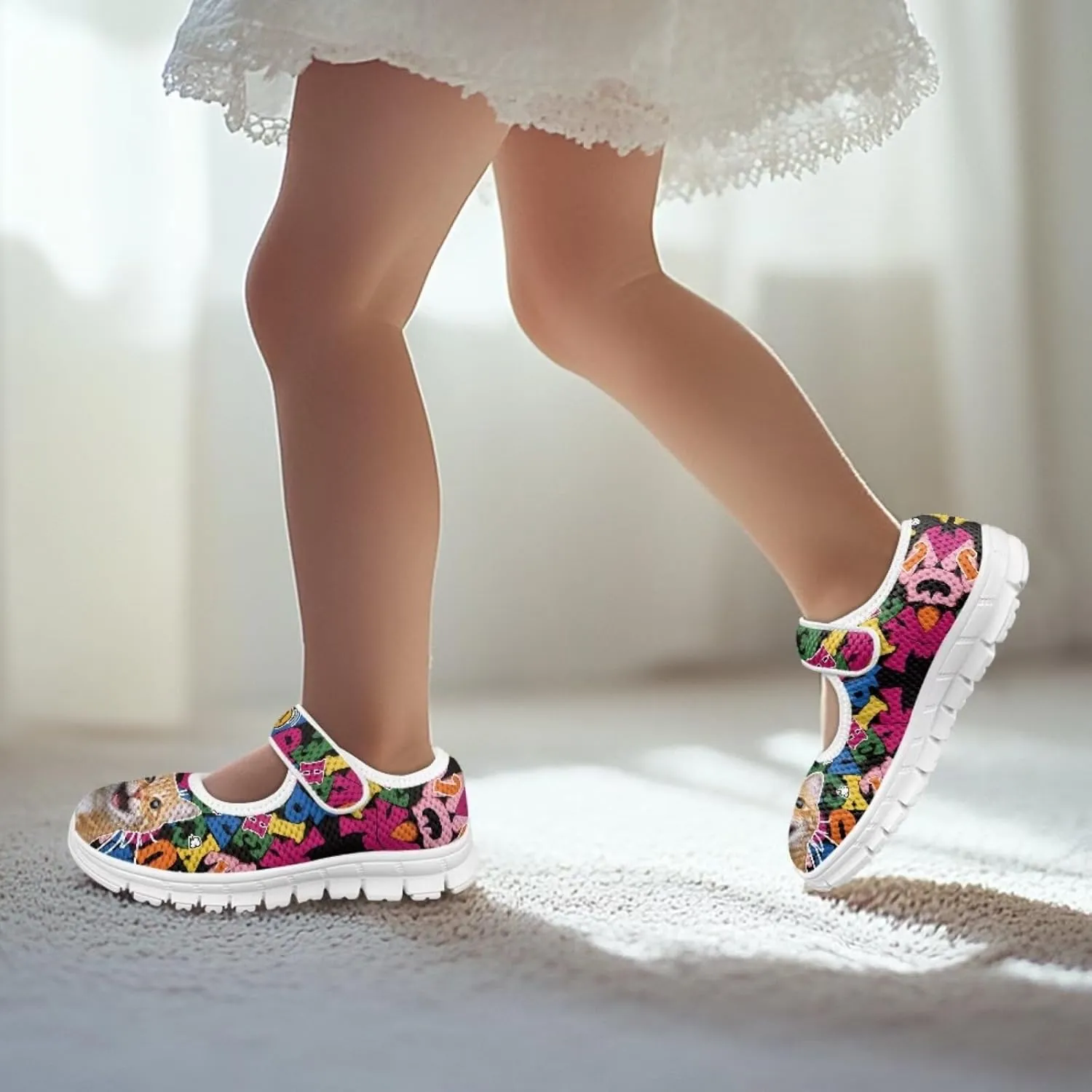 JoyLamoria Little Girls Mary Jane Shoes Cute Cat Dress Shoes for Toddler Girls Ballet Flats Party School Uniform Shoes