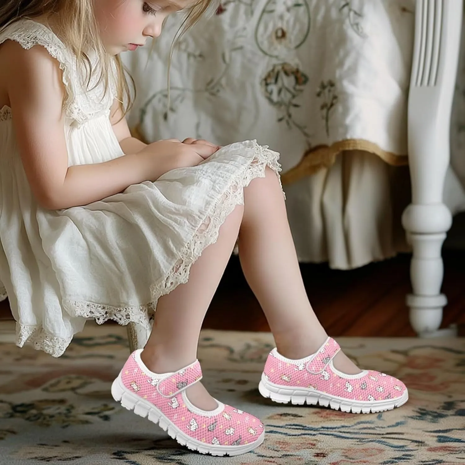 JoyLamoria Little Girls Mary Jane Shoes Cute Cat Dress Shoes for Toddler Girls Ballet Flats Party School Uniform Shoes