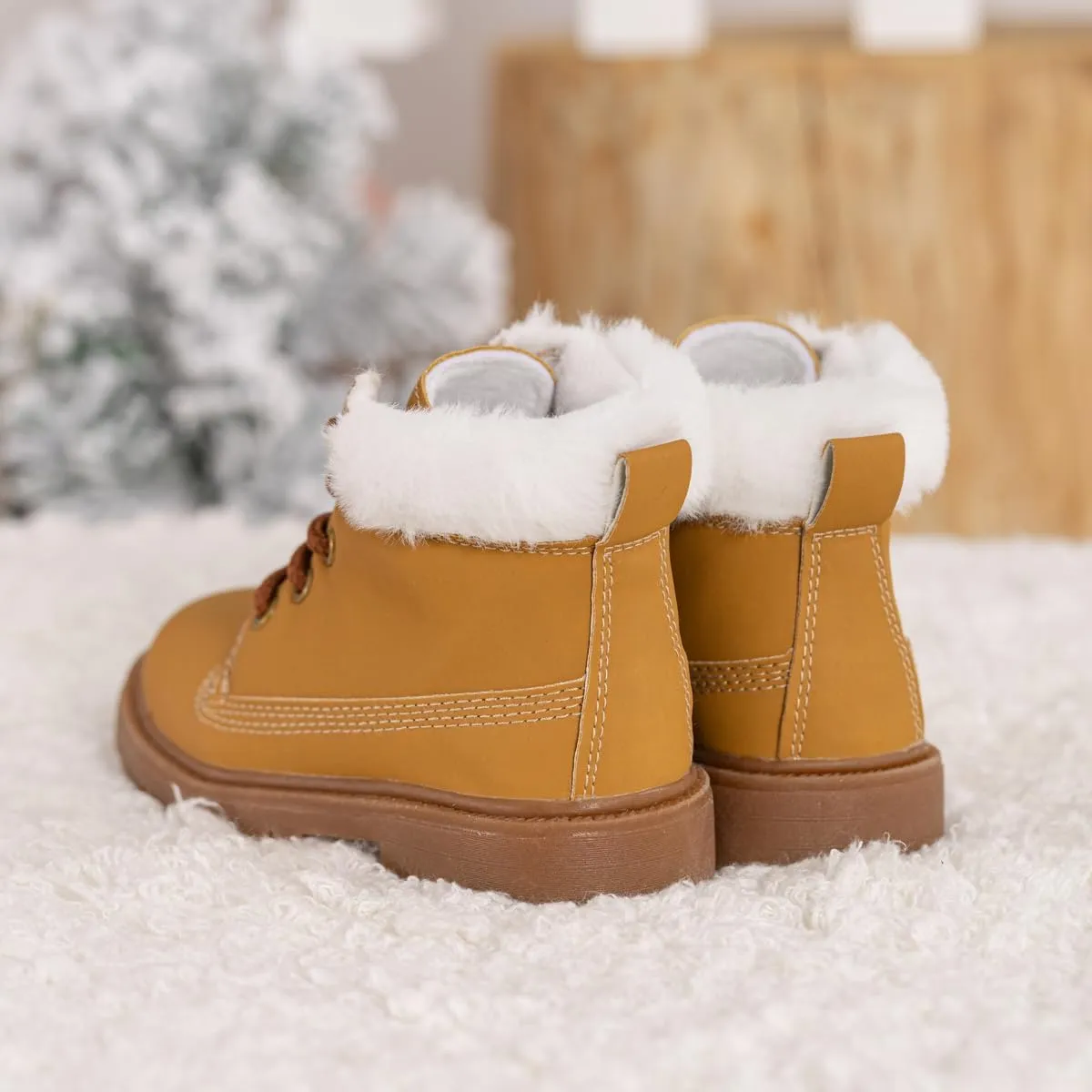 Kannior Boys Hiking Snow Boots Little Kid High Top Dress Shoes Toddler Lace Up Non-Slip Texture Sole Loafer Ankle Flats PU Leather Classic Casual Walking Work Boot(Toddler/Little Kid)