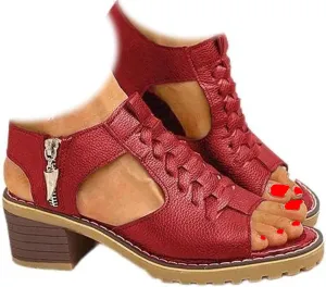 Keilani Sandals - Keilani Peep Toe Cutout Zipper Chunky Heeled Sandals, Orthotic Shoes, Peep Toe Sandal for Women