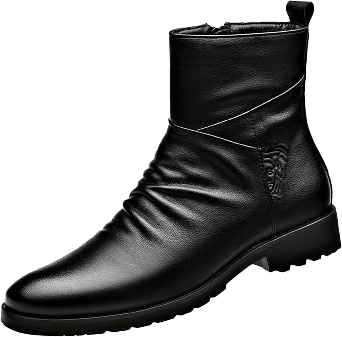 Keilinia Men's Black Leather High-top Dress Ankle Boot,2023 New Fall Winter Fashion Zip Plain Toe Business Casual Short Boots