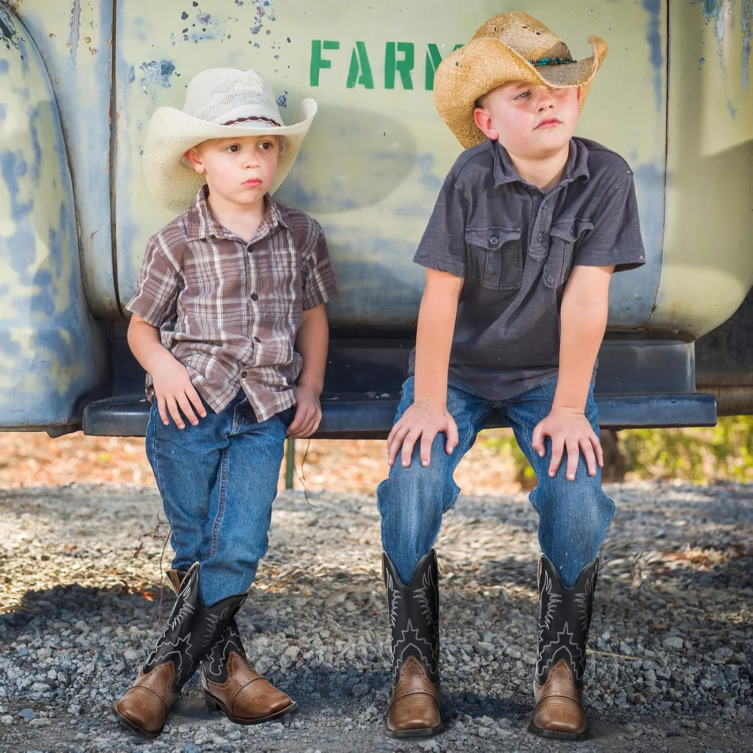 Kids Cowboy Boots Western Square Toe Boots for Boys and Girls Cowgirl Halloween Costume for Little and Big Kid
