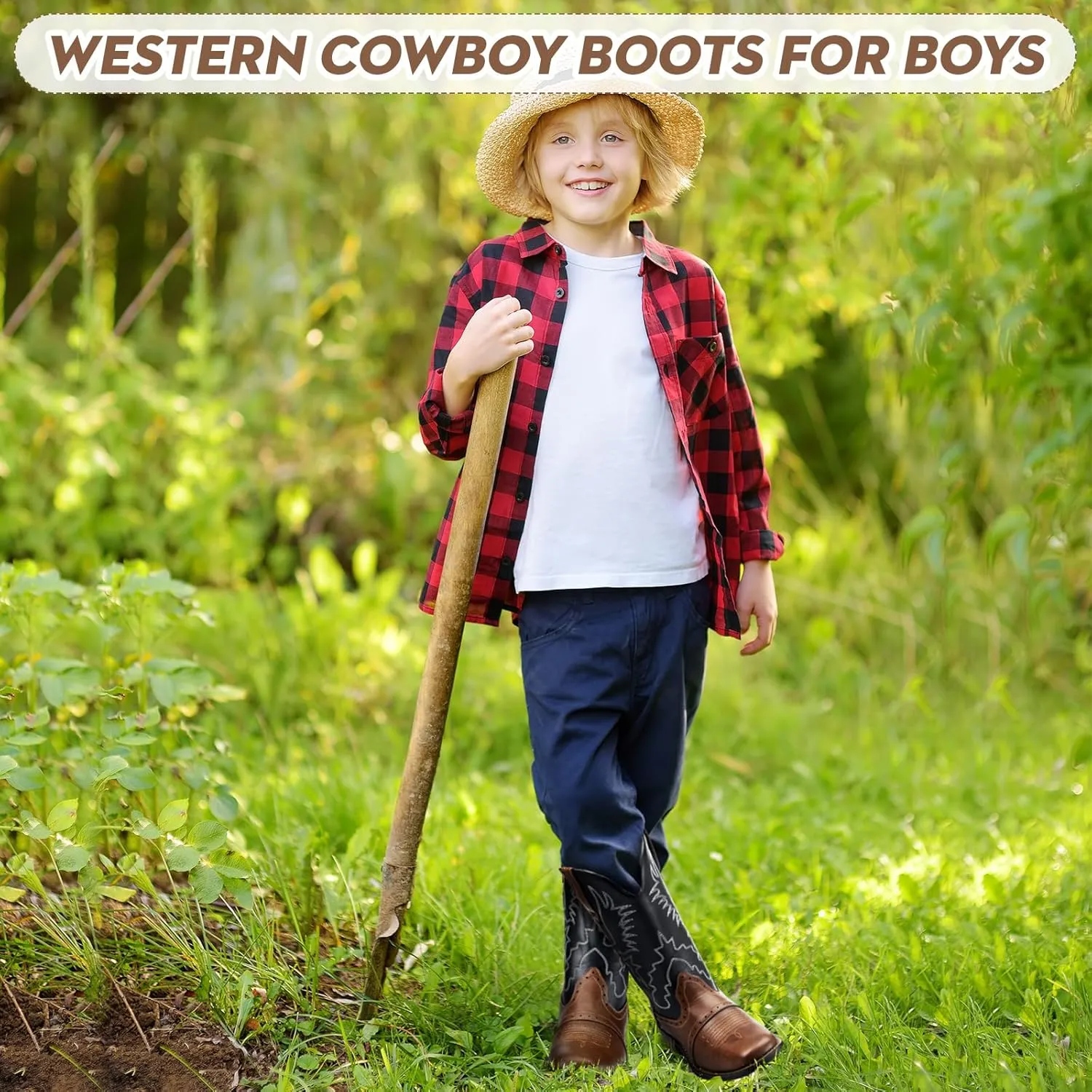 Kids Cowboy Boots Western Square Toe Boots for Boys and Girls Cowgirl Halloween Costume for Little and Big Kid