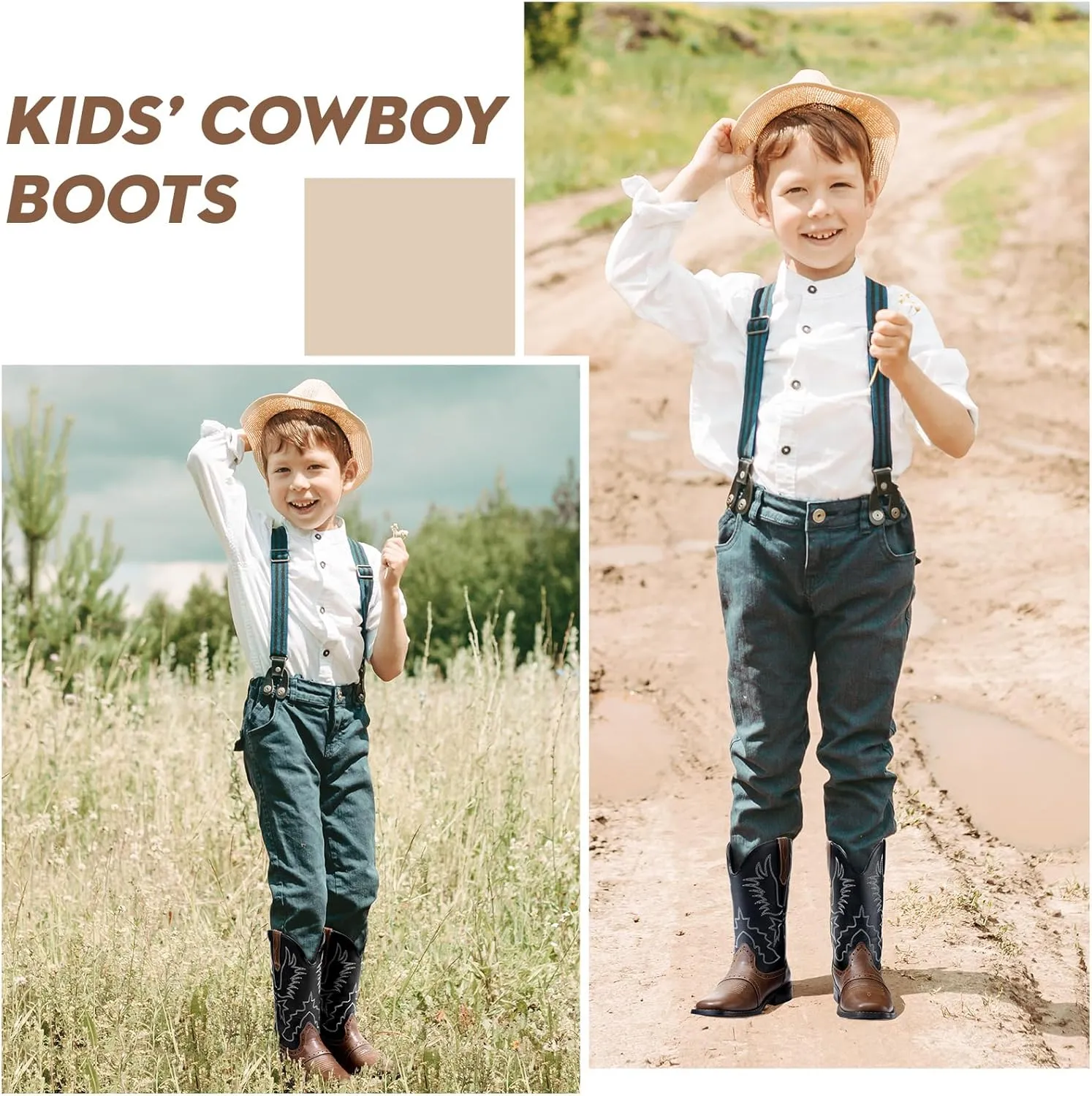 Kids Cowboy Boots Western Square Toe Boots for Boys and Girls Cowgirl Halloween Costume for Little and Big Kid