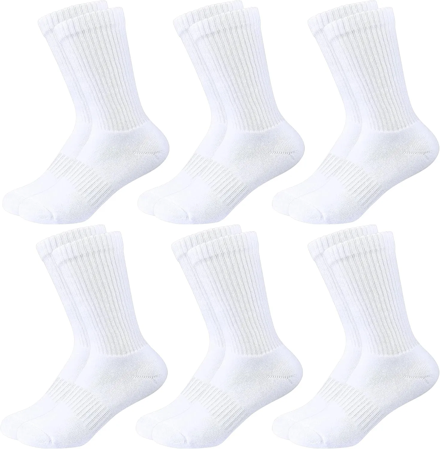 Kids Crew Socks Boys Cushioned Athletic Socks Girls Cotton Dress Sock Sports School Uniform Youth 6 Pairs