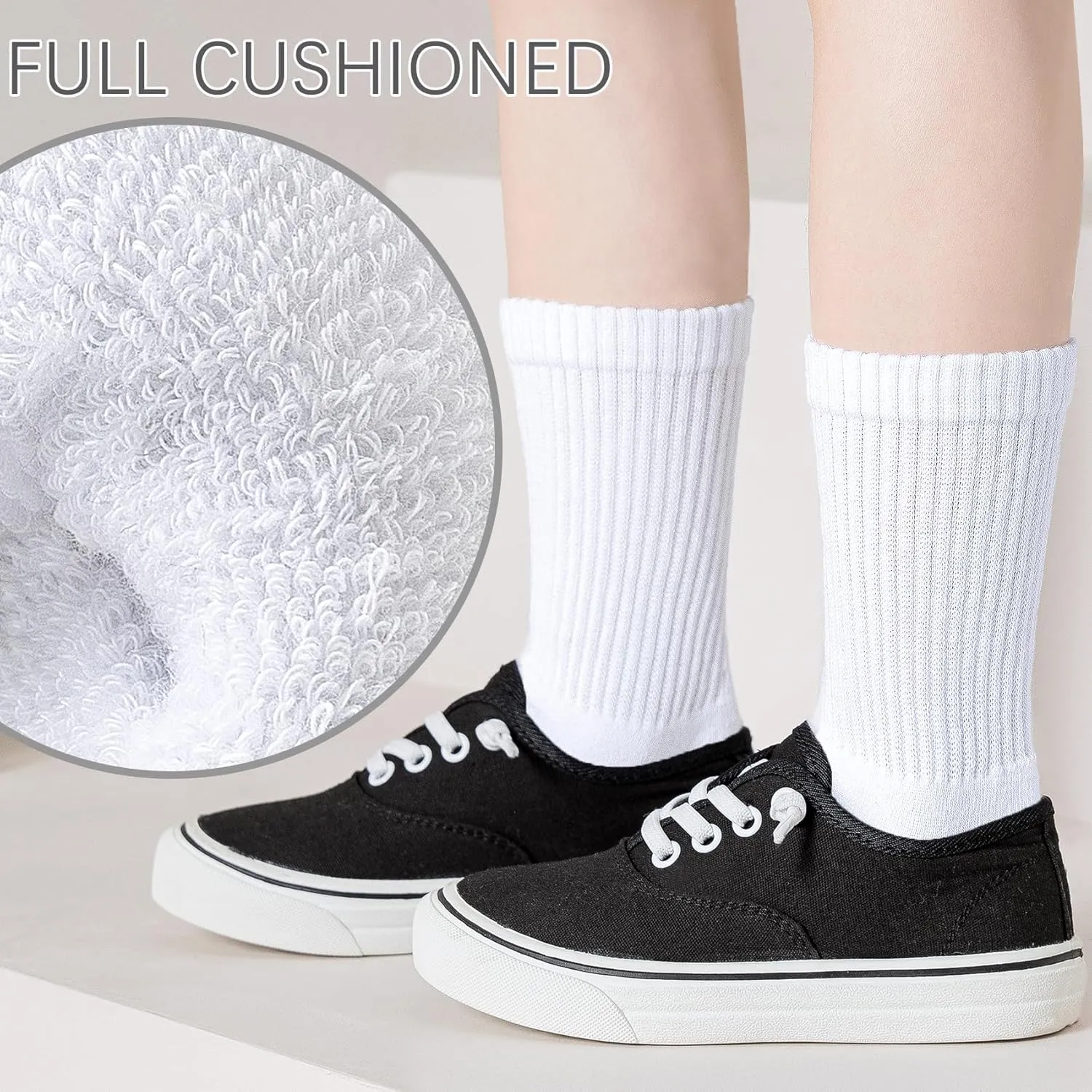 Kids Crew Socks Boys Cushioned Athletic Socks Girls Cotton Dress Sock Sports School Uniform Youth 6 Pairs