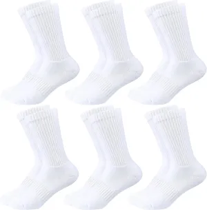 Kids Crew Socks Boys Cushioned Athletic Socks Girls Cotton Dress Sock Sports School Uniform Youth 6 Pairs