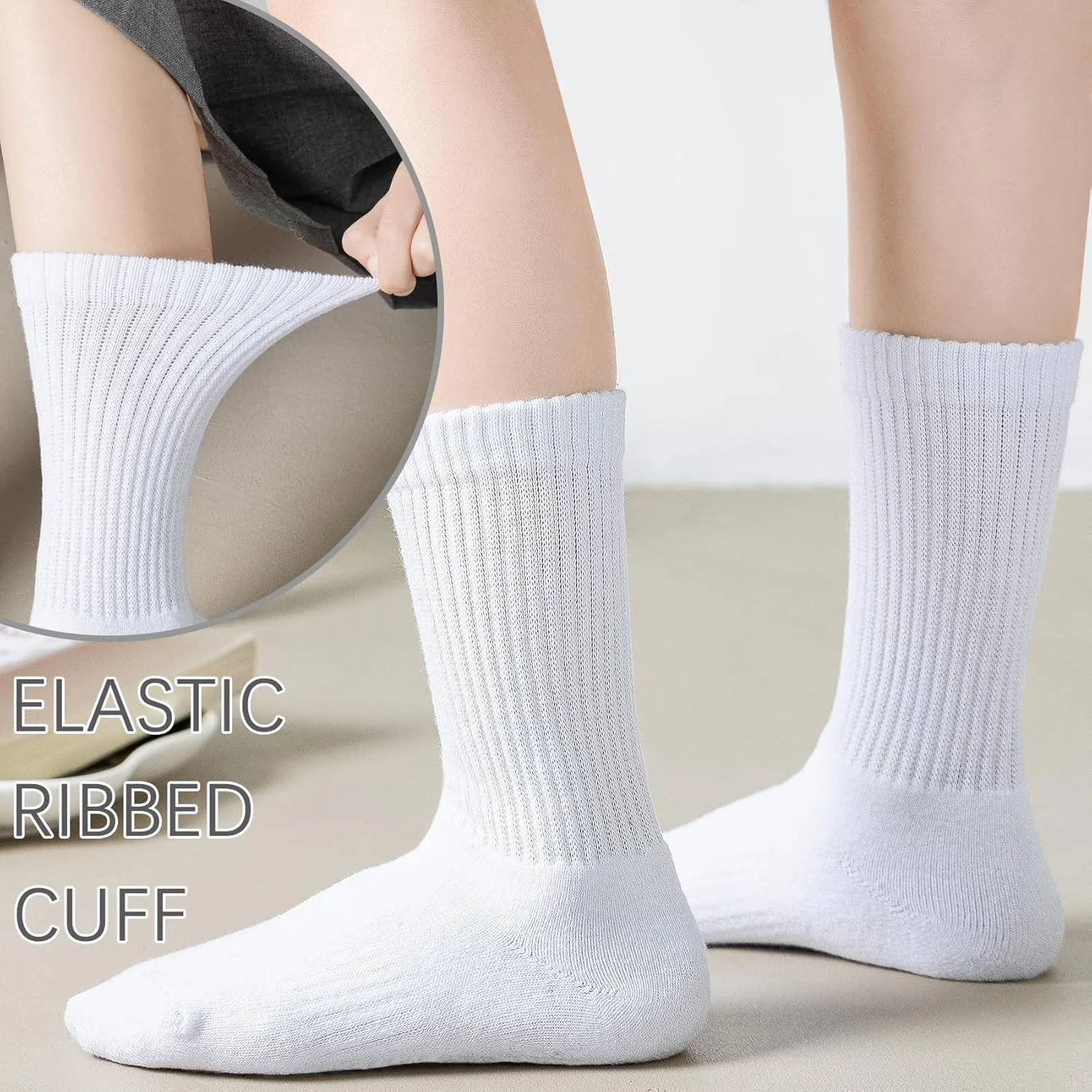 Kids Crew Socks Boys Cushioned Athletic Socks Girls Cotton Dress Sock Sports School Uniform Youth 6 Pairs