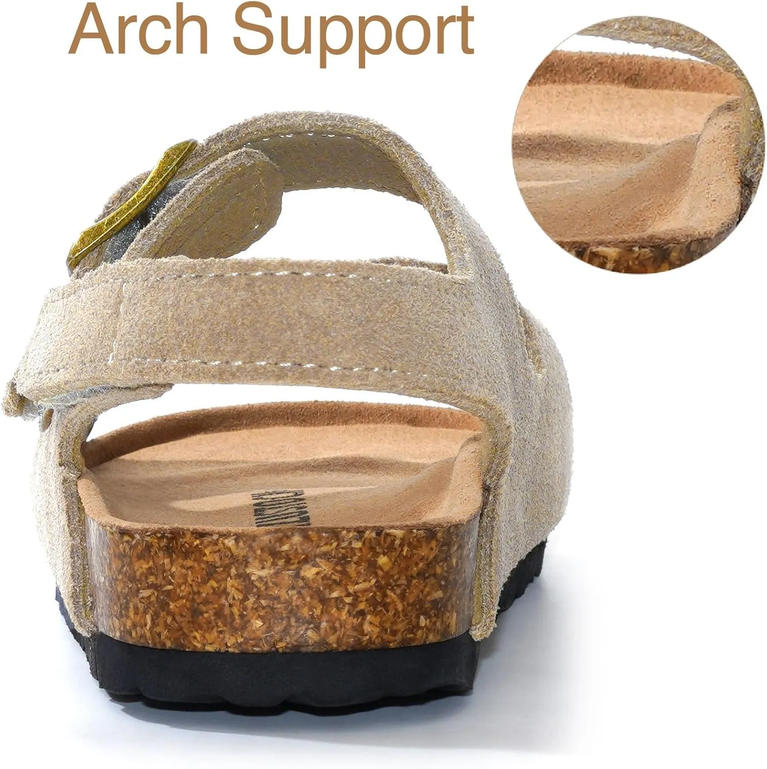Kids Toddler Suede Sandals Cork Footbed Arch Support Slipper Boys Girls Summer Sandal with Adjustable Buckle and Back Strap Non Slip Open Toe Kid Slippers