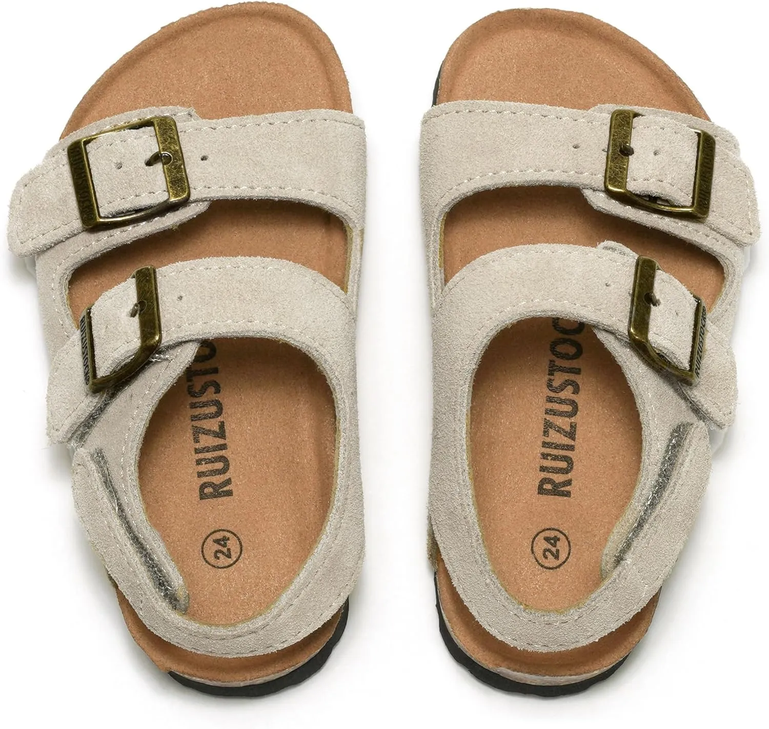 Kids Toddler Suede Sandals Cork Footbed Arch Support Slipper Boys Girls Summer Sandal with Adjustable Buckle and Back Strap Non Slip Open Toe Kid Slippers