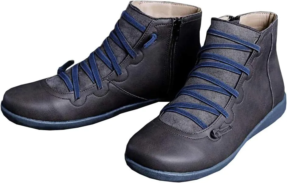 KINOW Arch Support Boots Women Leather Ankle Boots High Top Wedge Bootie Damping Shoes