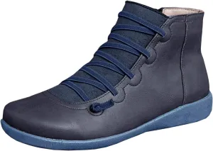 KINOW Arch Support Boots Women Leather Ankle Boots High Top Wedge Bootie Damping Shoes