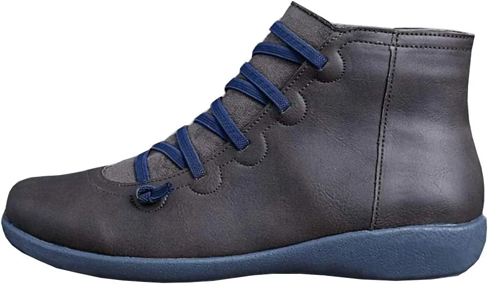 KINOW Arch Support Boots Women Leather Ankle Boots High Top Wedge Bootie Damping Shoes