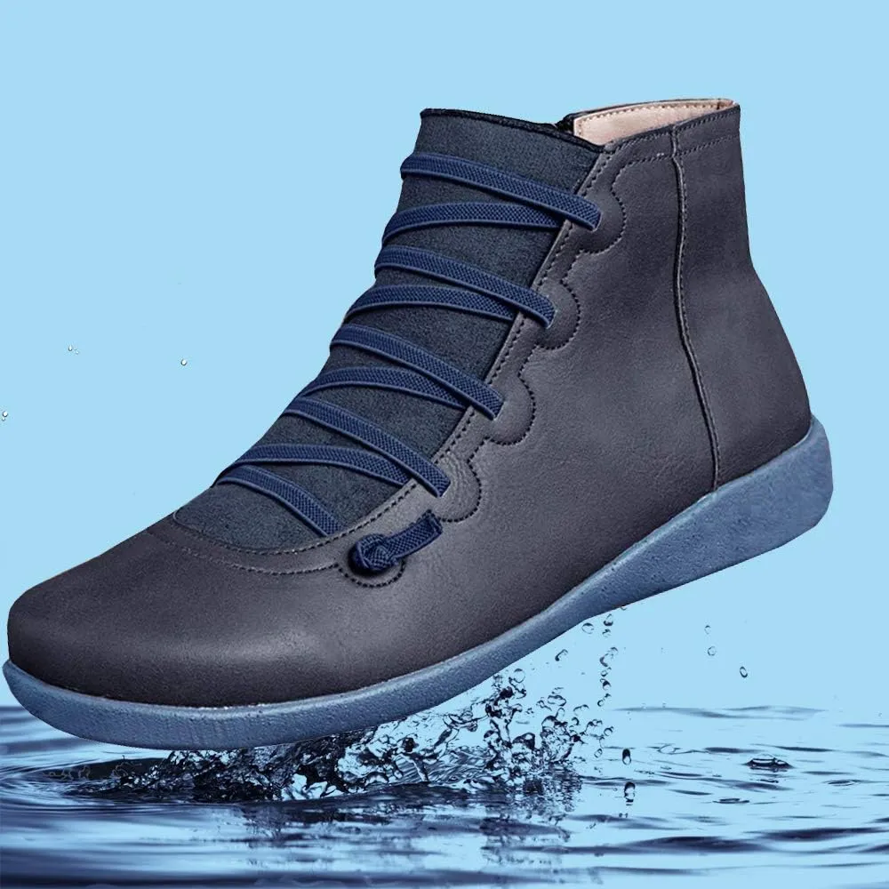 KINOW Arch Support Boots Women Leather Ankle Boots High Top Wedge Bootie Damping Shoes