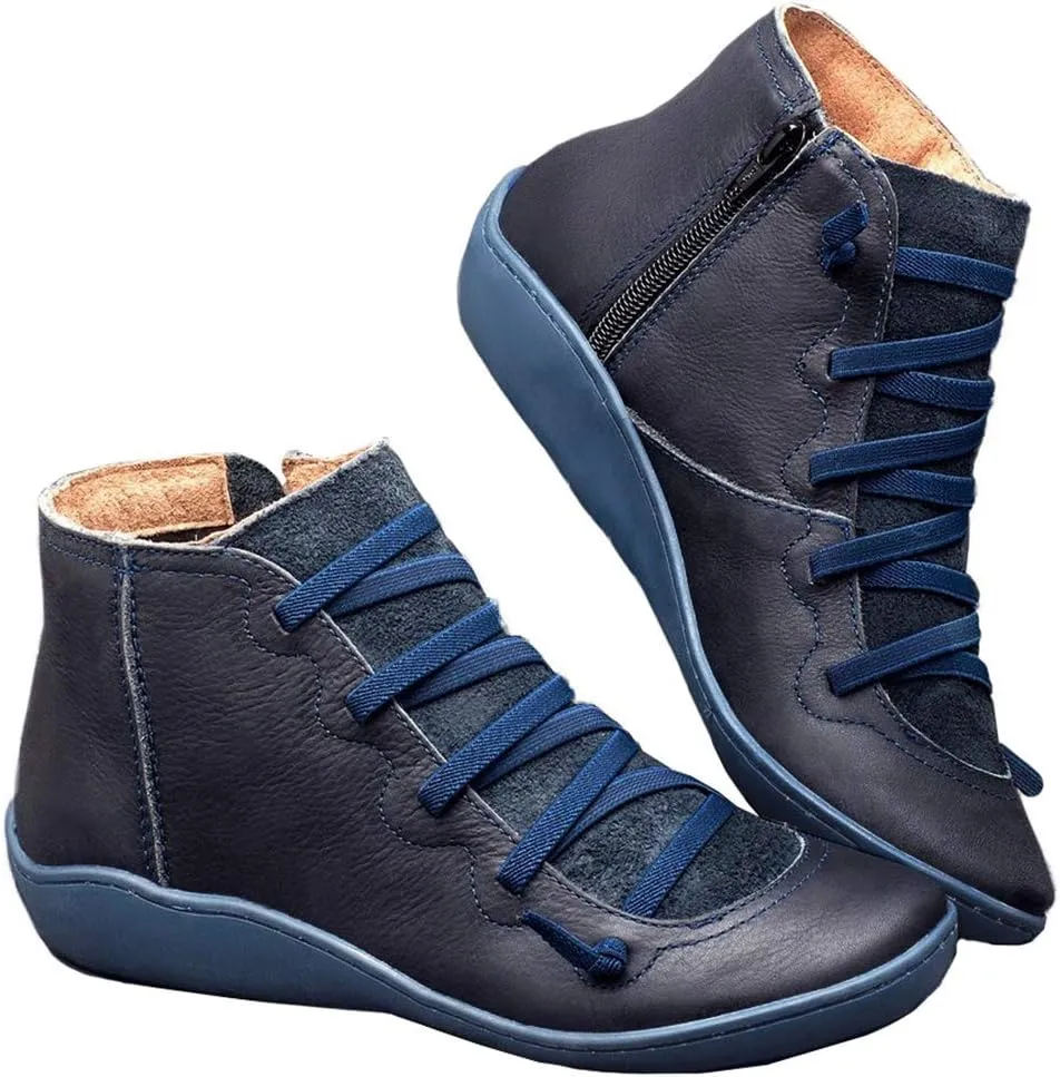 KINOW Arch Support Boots Women Leather Ankle Boots High Top Wedge Bootie Damping Shoes
