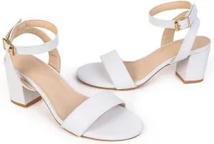 kkdom Glitter Sandals - Strappy, Chunky Pumps; Low Heels, Open Toe Block Heels for Women - Wedding, Dress, Party Wear