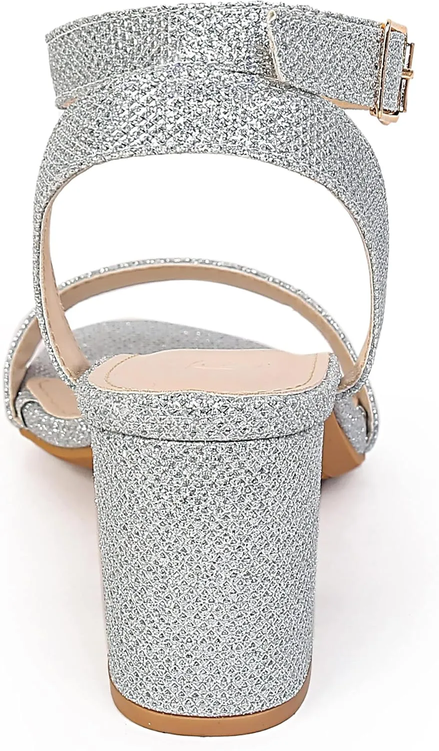 kkdom Glitter Sandals - Strappy, Chunky Pumps; Low Heels, Open Toe Block Heels for Women - Wedding, Dress, Party Wear