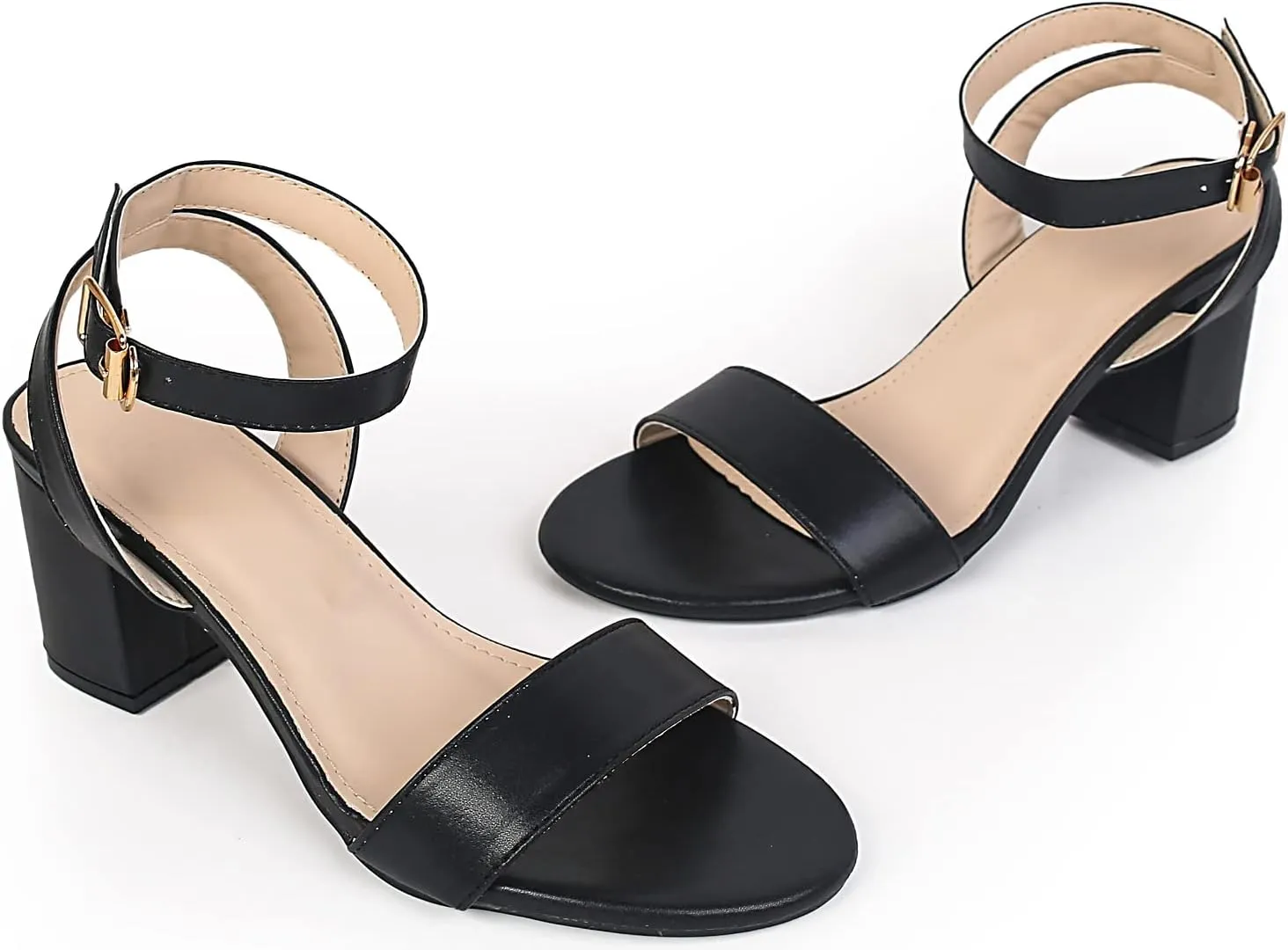 kkdom Glitter Sandals - Strappy, Chunky Pumps; Low Heels, Open Toe Block Heels for Women - Wedding, Dress, Party Wear