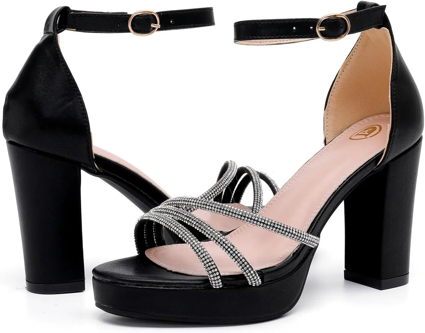 kkdom Platform Heels for Women Sparkle Rhinestone Open Toe Ankle Strap High Heels Sexy Sandals Comfort Women Dressy Summer Shoe for Party Dating Daily Work