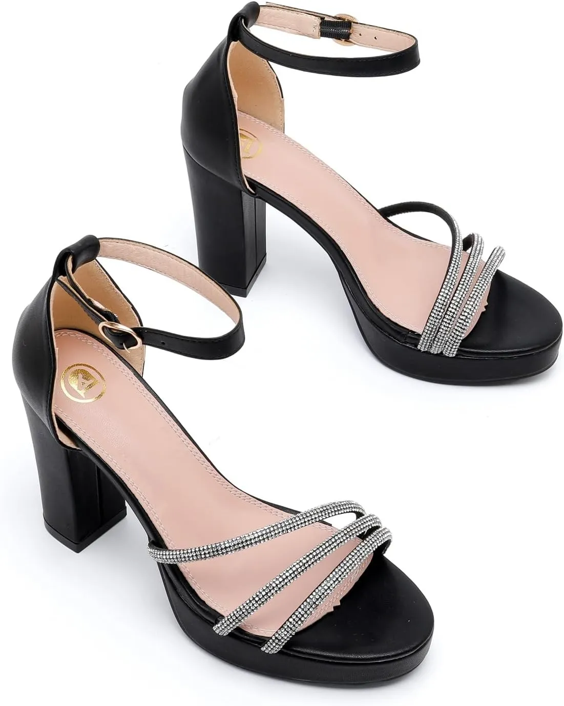 kkdom Platform Heels for Women Sparkle Rhinestone Open Toe Ankle Strap High Heels Sexy Sandals Comfort Women Dressy Summer Shoe for Party Dating Daily Work