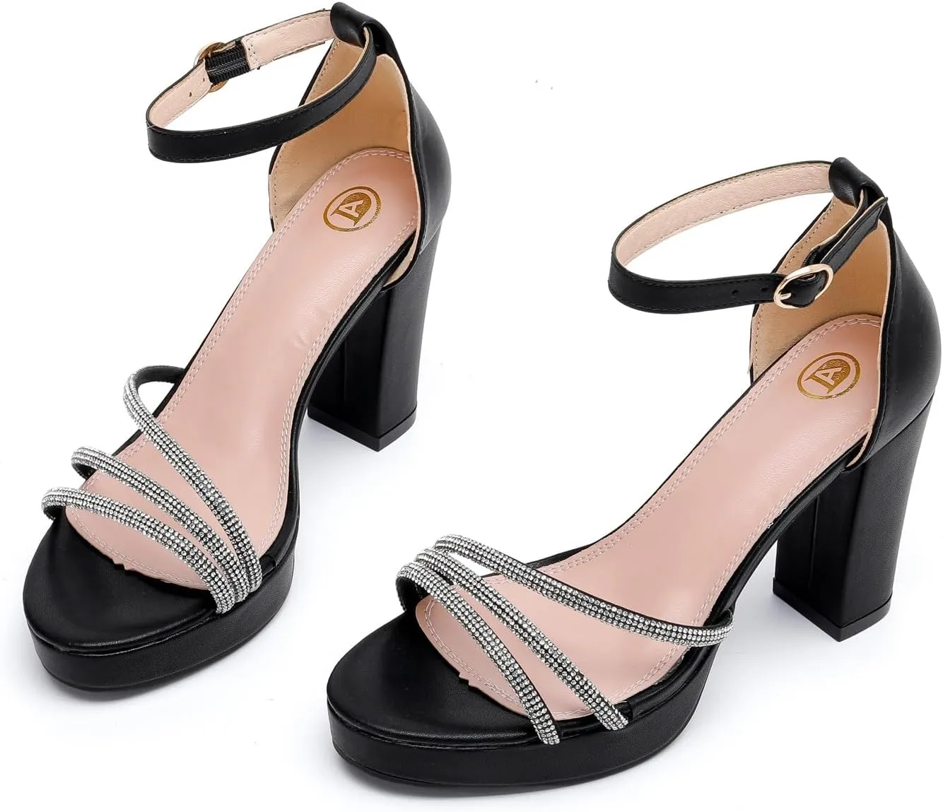 kkdom Platform Heels for Women Sparkle Rhinestone Open Toe Ankle Strap High Heels Sexy Sandals Comfort Women Dressy Summer Shoe for Party Dating Daily Work