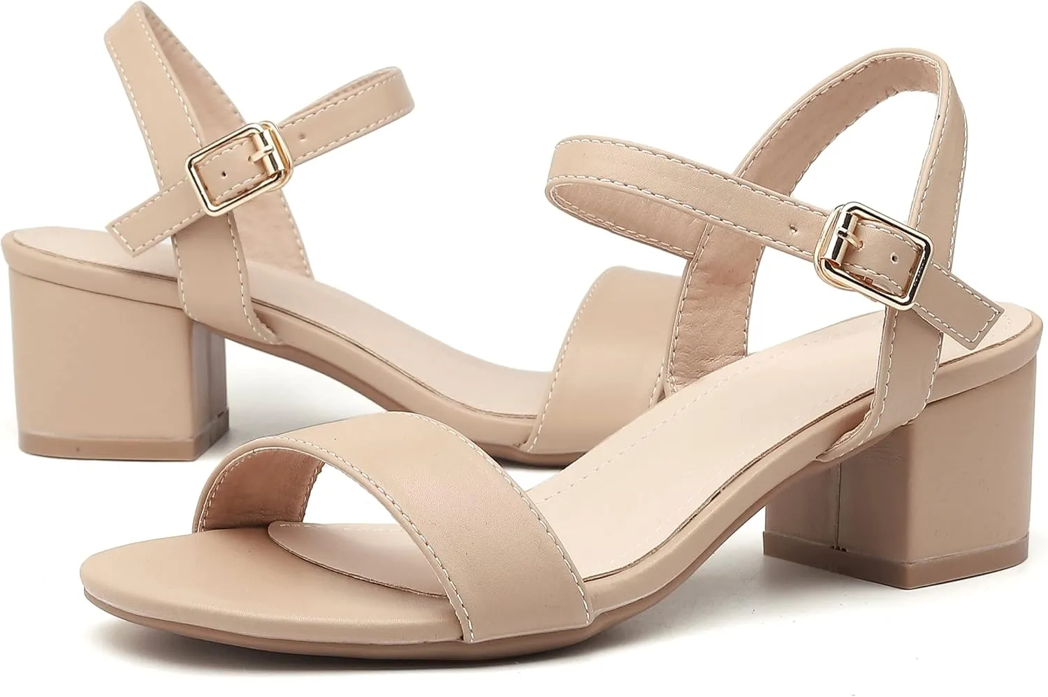 kkdom Women's Open Toe Ankle Strap Glitter Low Block Chunky Heels Sandals Dress Pumps