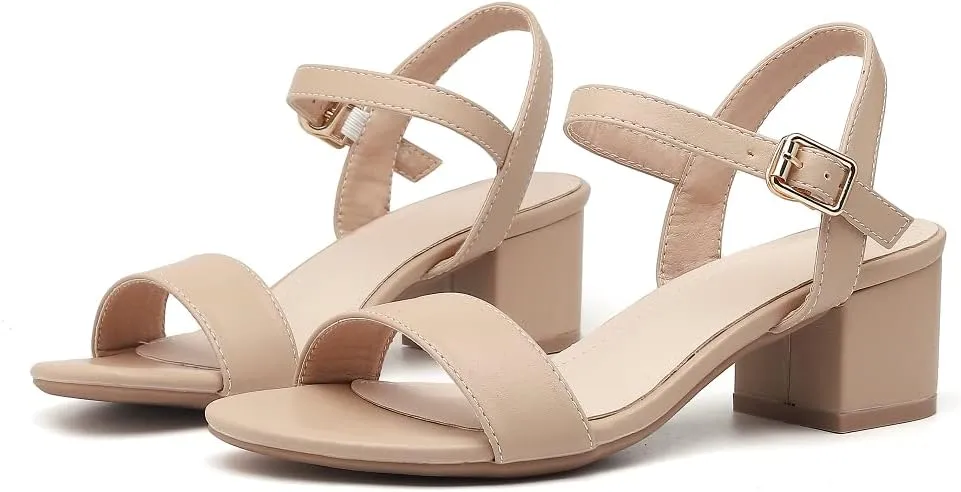 kkdom Women's Open Toe Ankle Strap Glitter Low Block Chunky Heels Sandals Dress Pumps