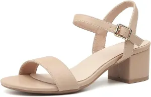 kkdom Women's Open Toe Ankle Strap Glitter Low Block Chunky Heels Sandals Dress Pumps