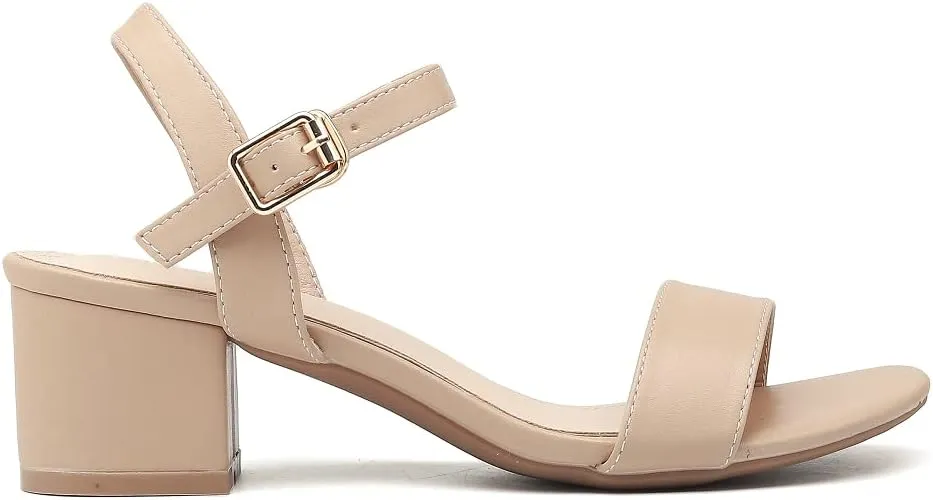 kkdom Women's Open Toe Ankle Strap Glitter Low Block Chunky Heels Sandals Dress Pumps