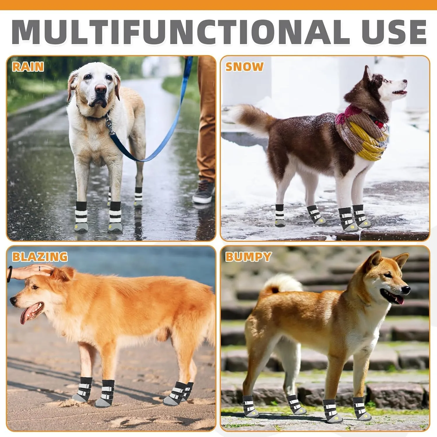 KOOLTAIL Dog Shoes for L XL Dogs: Waterproof Anti-Slip Boots & Paw Protectors for Hardwood Floor, Outdoor Use on Hot Pavement Snow Hiking, Black Size 8