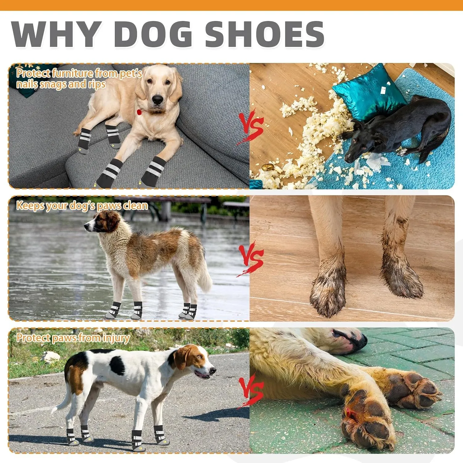 KOOLTAIL Dog Shoes for L XL Dogs: Waterproof Anti-Slip Boots & Paw Protectors for Hardwood Floor, Outdoor Use on Hot Pavement Snow Hiking, Black Size 8