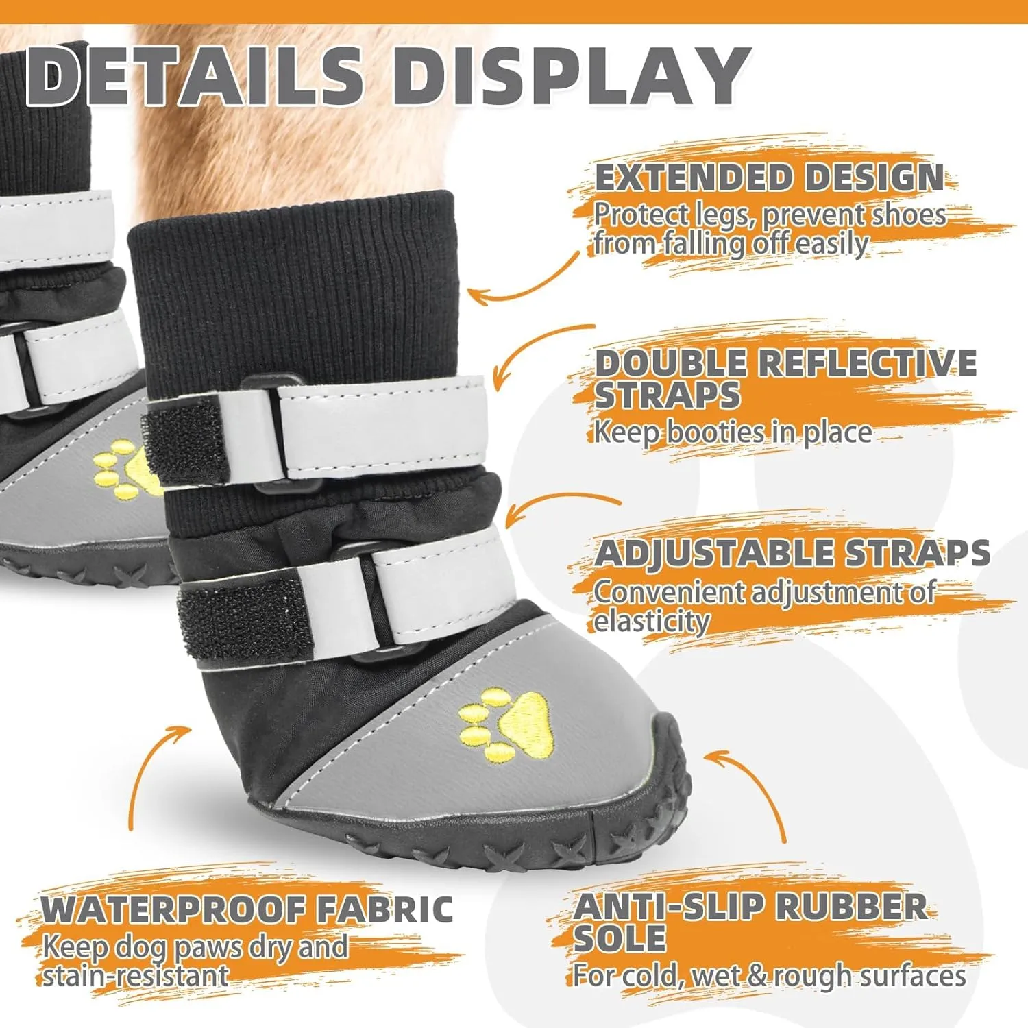 KOOLTAIL Dog Shoes for L XL Dogs: Waterproof Anti-Slip Boots & Paw Protectors for Hardwood Floor, Outdoor Use on Hot Pavement Snow Hiking, Black Size 8
