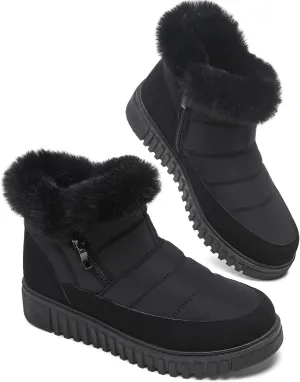 kufeiti Women's Waterproof Fall Winter Snow Boots Platform Fur Lined Ankle Boots for Women with Side Zipper Non Slip Outdoor Work Boots