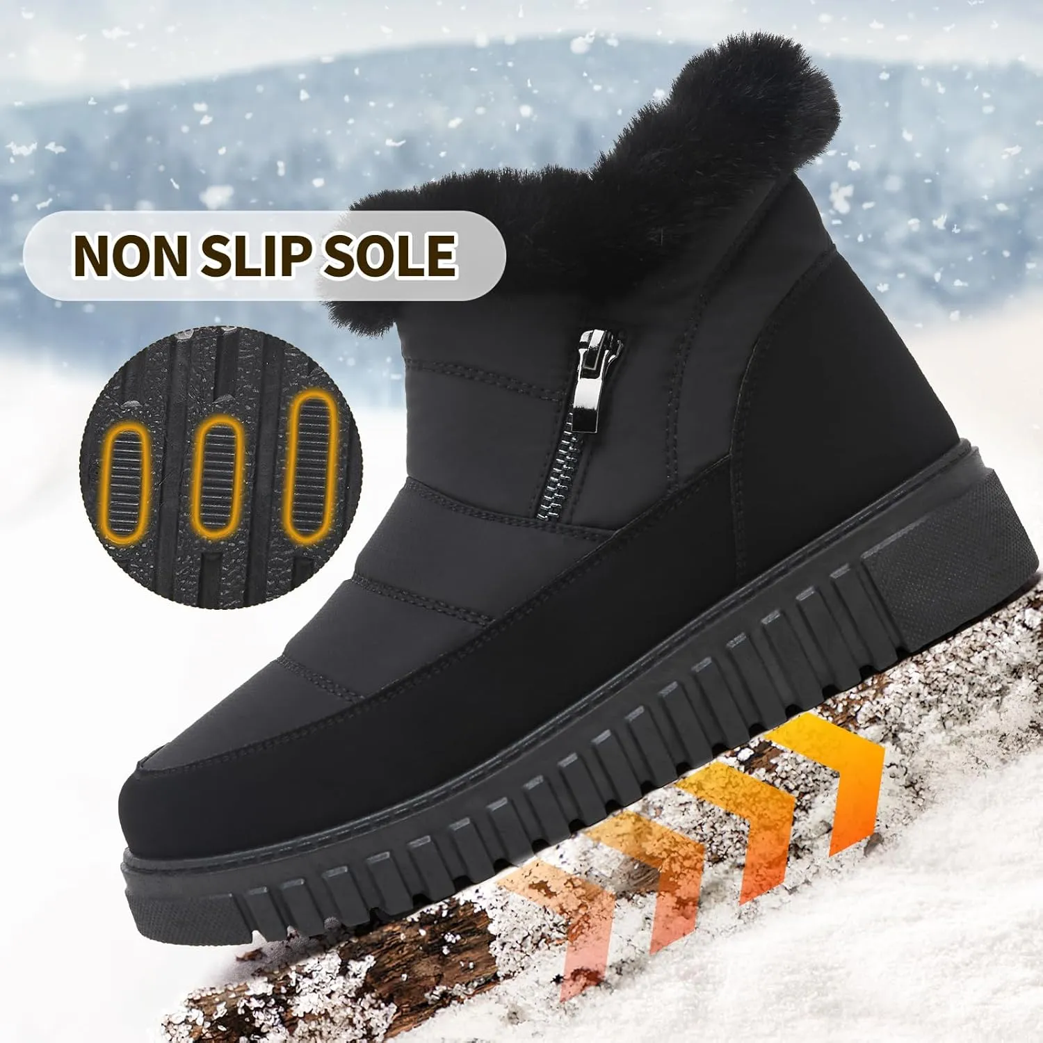 kufeiti Women's Waterproof Fall Winter Snow Boots Platform Fur Lined Ankle Boots for Women with Side Zipper Non Slip Outdoor Work Boots