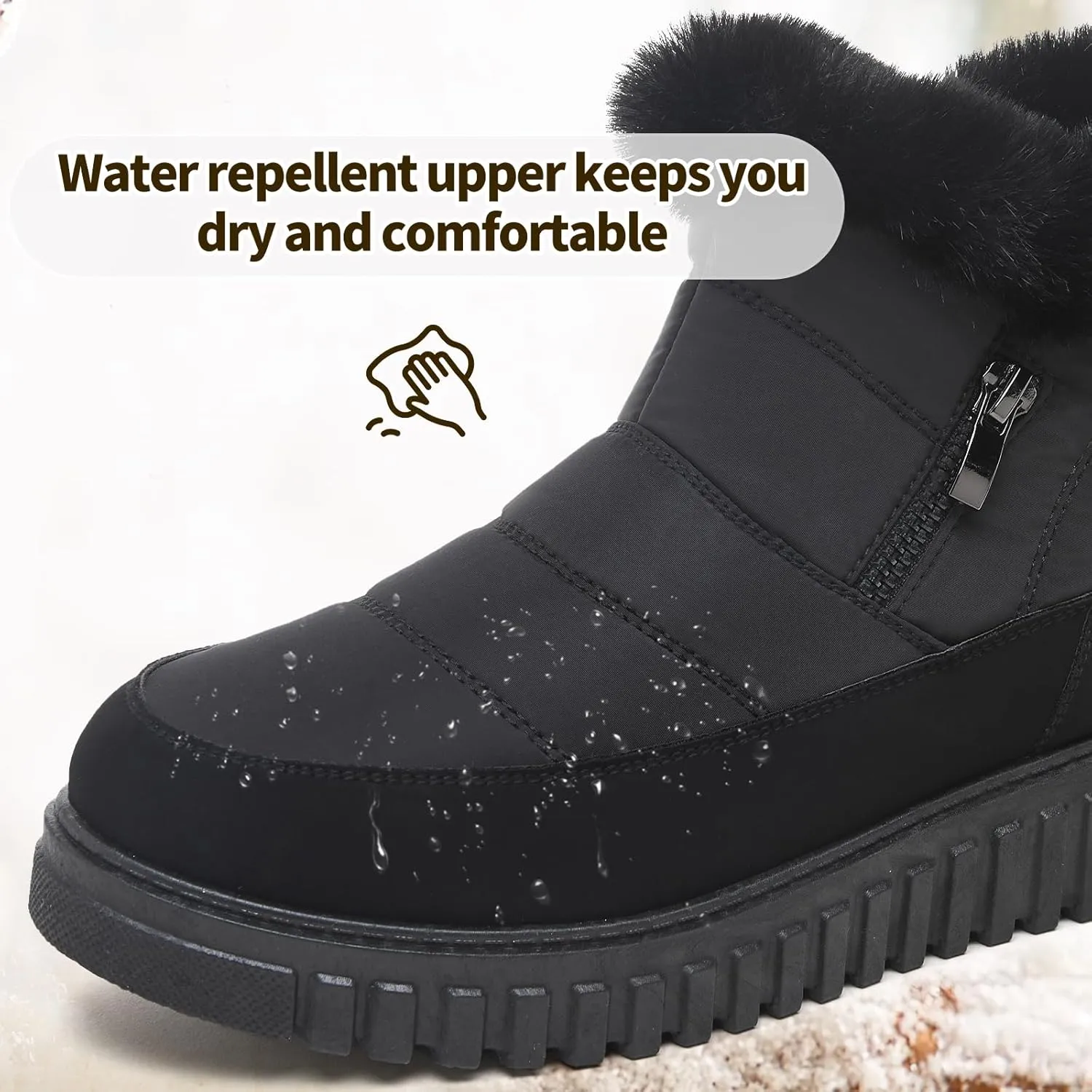 kufeiti Women's Waterproof Fall Winter Snow Boots Platform Fur Lined Ankle Boots for Women with Side Zipper Non Slip Outdoor Work Boots