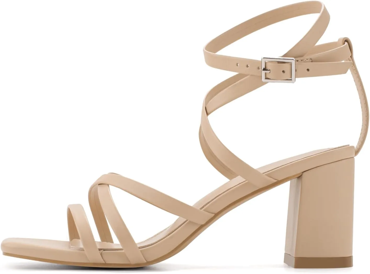 LACUONE Strappy Heels for women Square Toe Chunky Block Heels Ankle Buckle Pump Heeled Sandals