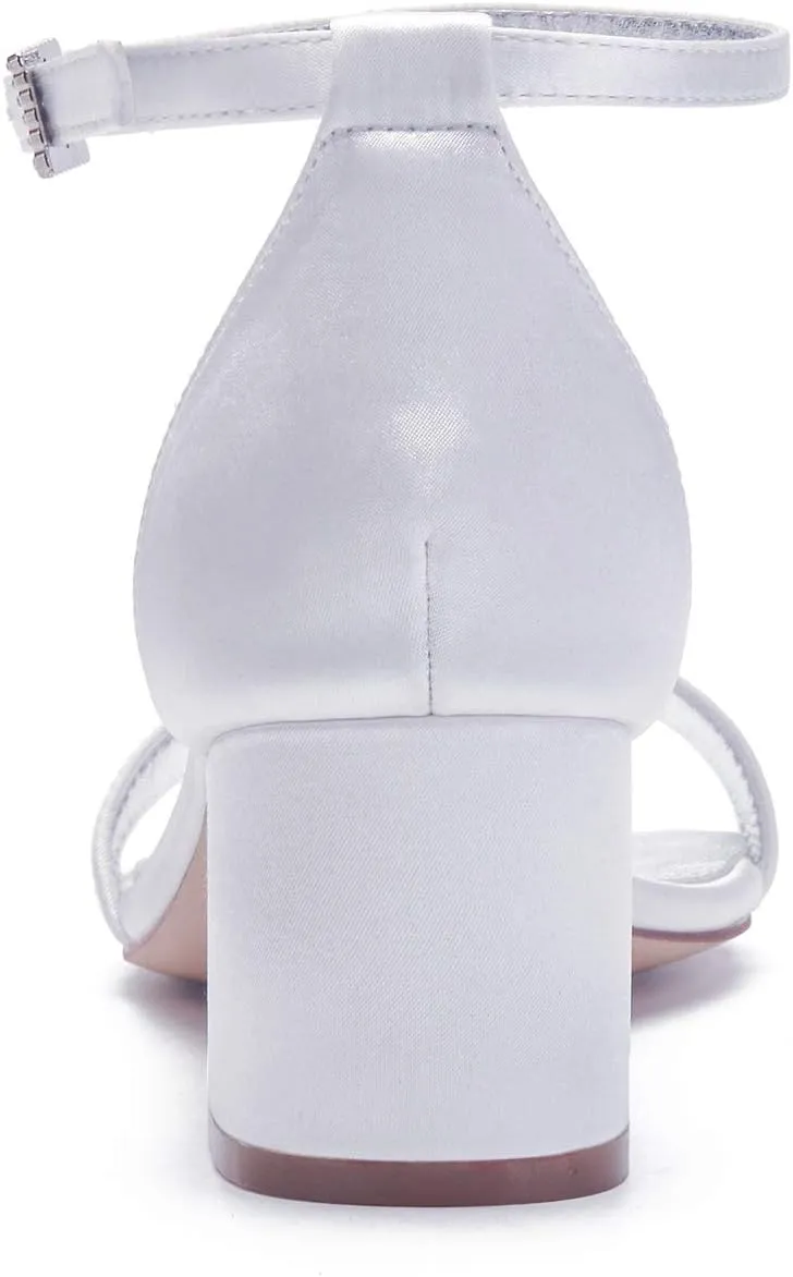 Ladies Mid Low Block Heel Strappy Sandals Pearl Satin Evening Party Wedding Shoes