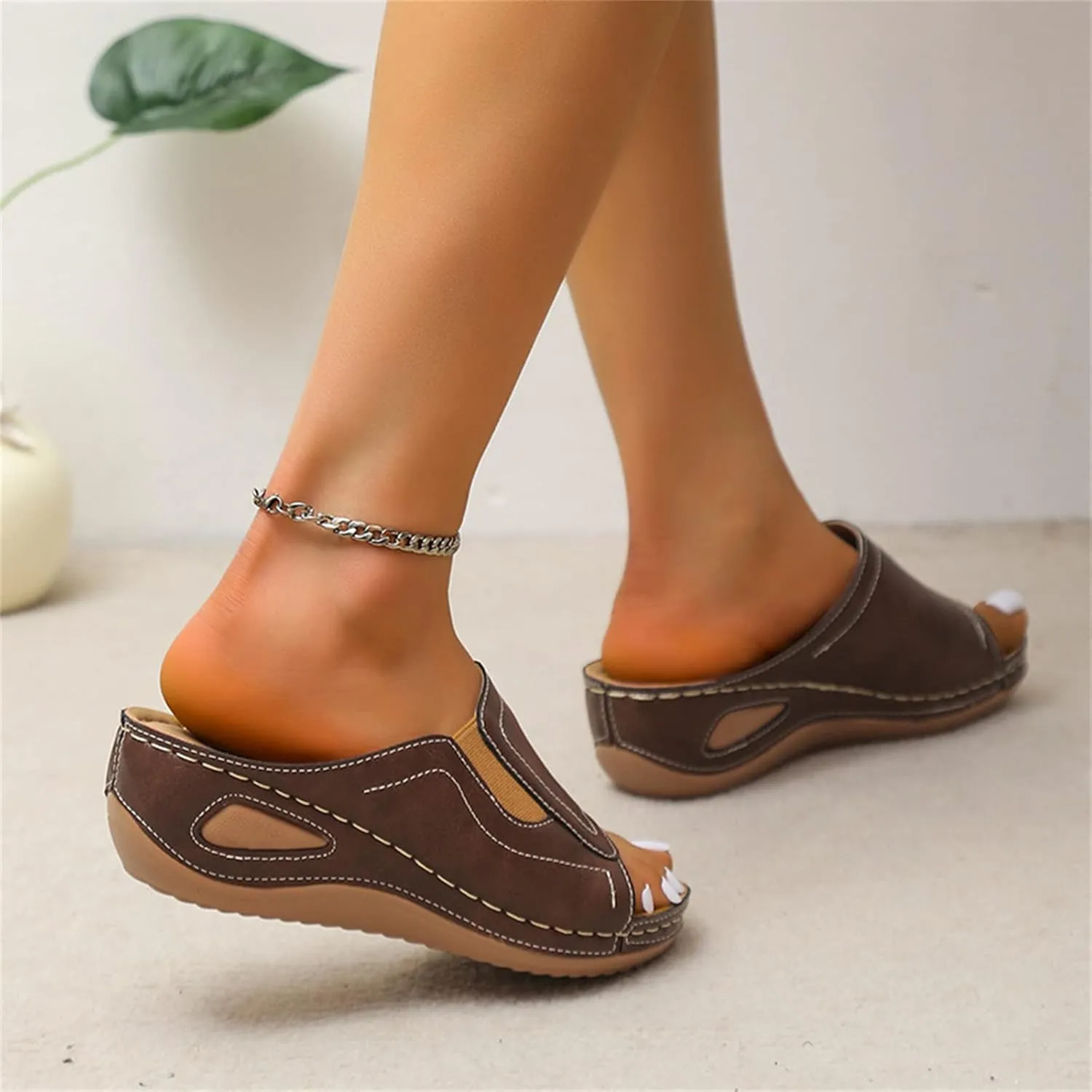 Ladmiple Sandals Women Comfortable Flower Orthopedic Flip Flops Arch Support Wedge Slippers Casual Roman Slip On Sandal