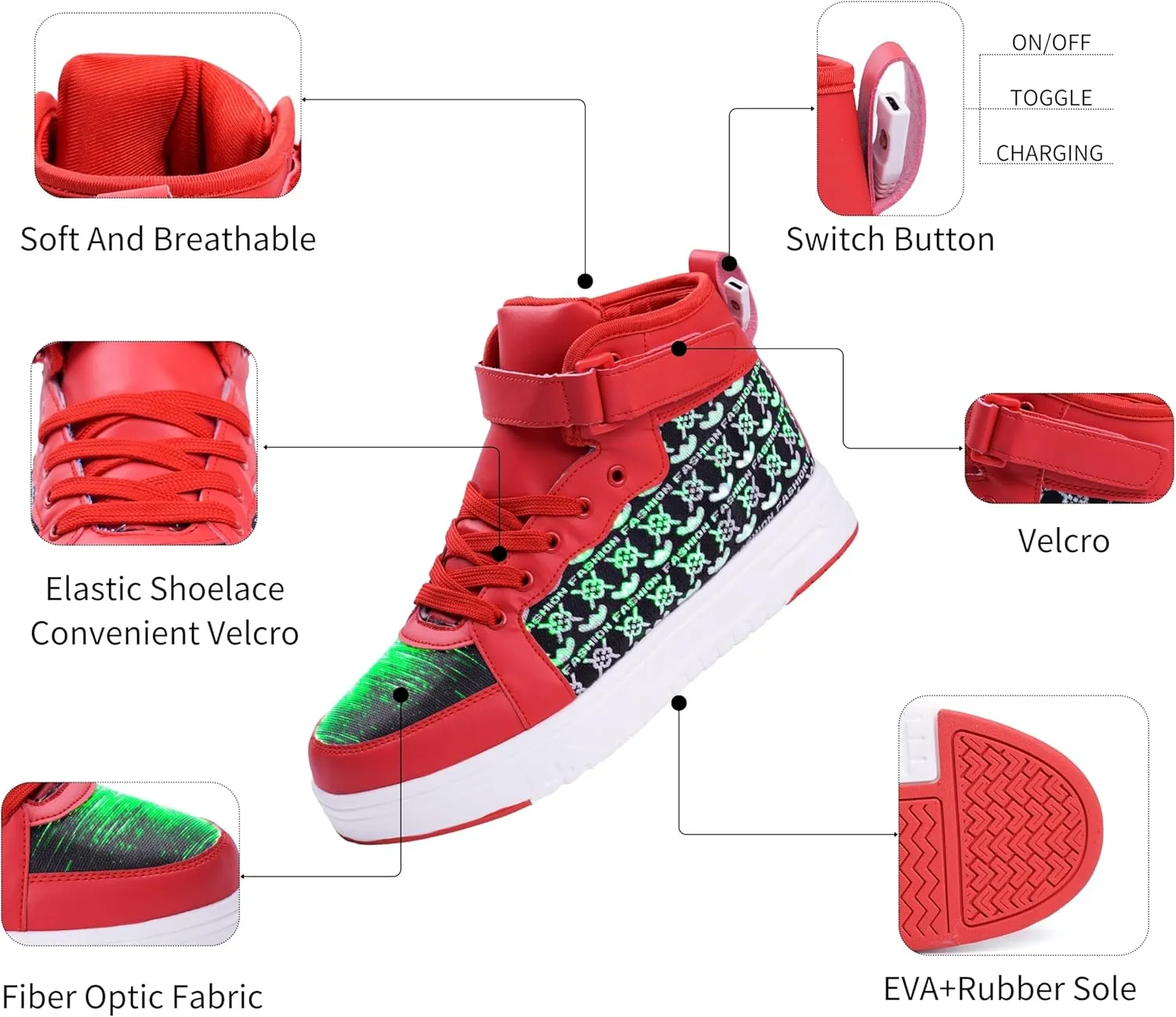 Led Light Up Shoes High Top Sneakers for Women Men Hip-Hop Dancing Shoes for Halloween Christmas Party with USB Charging
