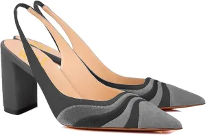LEHOOR Women Rainbow Slingback Pumps Suede Chunky Block High Heel Dress Shoes Closed Pointed Toe Sandals Elastic Ankle Strap Office Work Shoe Multicolored Patchwork Wedding Party Prom Spring 4-13 M US