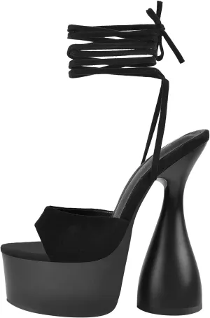LISHAN Women's Platform Lace Up Chunky High Heels Backless Sandals