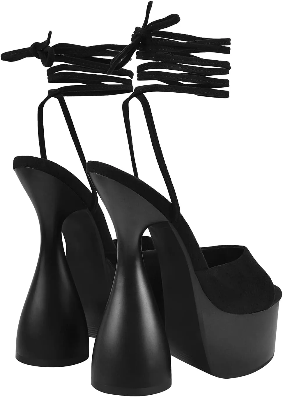 LISHAN Women's Platform Lace Up Chunky High Heels Backless Sandals