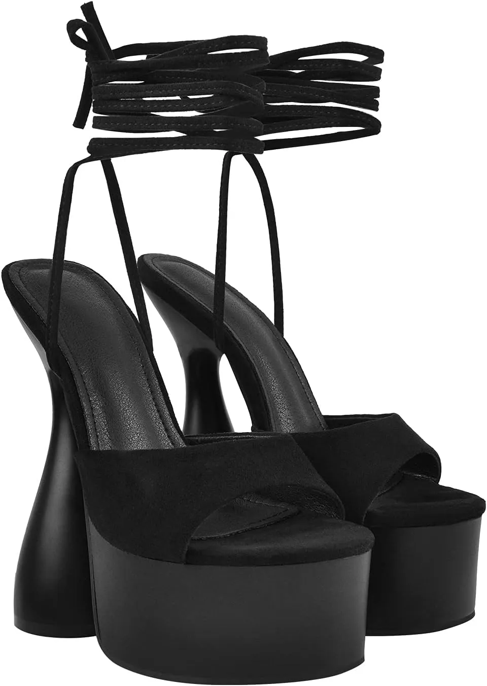 LISHAN Women's Platform Lace Up Chunky High Heels Backless Sandals